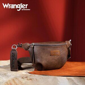 NWT! Wrangler Brown Faux Leather Shoulder/Crossbody/Belt Bag w/Detachable Strap